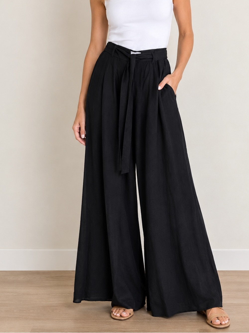 Anthropology Tie-Waist Black Flowy Pants.